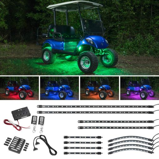Kit de Iluminacion LEDGlow 12 Piezas Multicolor LED para Carrito de Golf de 4 Plazas con Luces de Neon para el Subchasis, Ruedas e Interior con Luces para EZGO Yamaha Club Car - Compatible con Bateria de 12 Voltios - Resistente al Agua