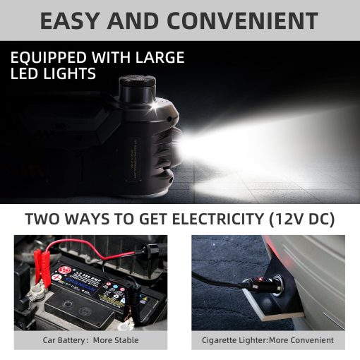 Gato electrico ROGTZ de 5 toneladas 12V con llave de impacto y bomba infladora de neumaticos, Gato hidraulico con luz LED (Negro) - Imagen 7
