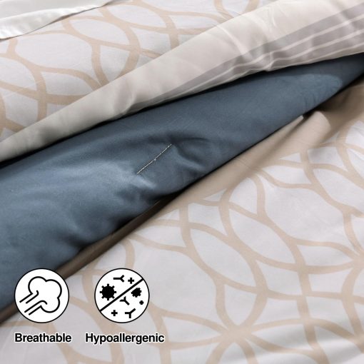 Edredon Queen Size DDUOXIN - Moderno Edredon de Algodon de Fibra Larga para Cama Queen, Suave Edredon de Invierno Azul Marino/Marron, 2 Fundas de Almohada - Imagen 6