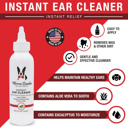 Limpiador instantaneo de oidos para mascotas Warren London - Gotas para oidos de perro con Aloe para prevenir irritacion | Hecho en EE. UU. | 12oz - Imagen 2