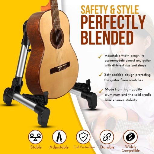 Soporte para Guitarra Plegable Ajustable de Marco en A para Guitarra Acustica Electrica Clasica y Bajo, Violin, Ukulele, Banjo, Mandolina Portatil y Ligero Flexzion - Imagen 3