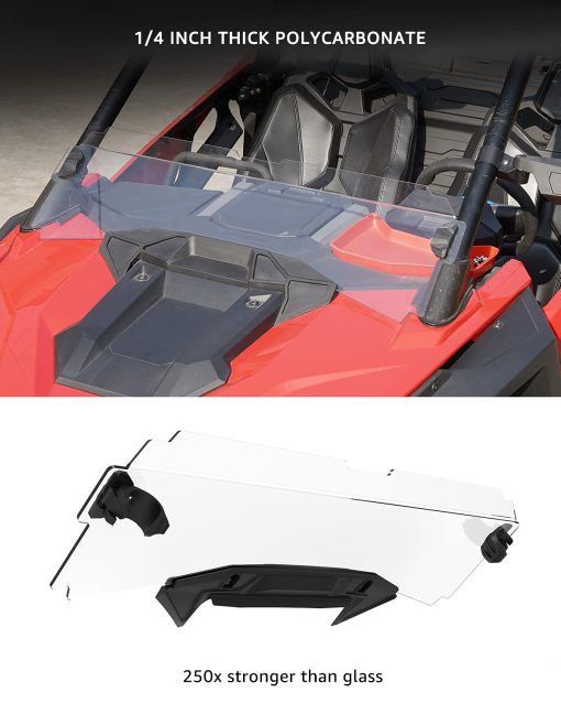 Parabrisas medio, A & UTV PRO Parabrisas delantero de poliuretano transparente con revestimiento duro compatible con Polaris RZR PRO XP 2020-2024, RZR Turbo R 2022-2024, Repalce OEM #2884966, 2 plazas - Imagen 3