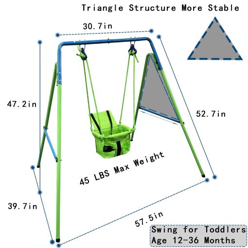 Hisecome 2-en-1 Trampolin y Columpio para Ninos, Trampolin de 42 pulgadas para Ninos pequenos; Columpio para Ninos pequenos, Columpio resistente para Bebes con Asiento de cinturon de seguridad y Soporte de metal plegable (Verde) - Imagen 2