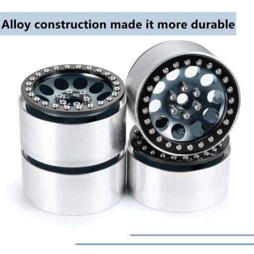 Maleonn 4PCS RC Llantas de Aleacion de Aluminio 2.2 Beadlock 35mm Juego de Cubos de Rueda Metalicos para Escala 1/10 SCX10 D90 Wraith 90048 90018 RR10 Accesorios para Coches con RC Crawler, Titanio y Negro - Imagen 5