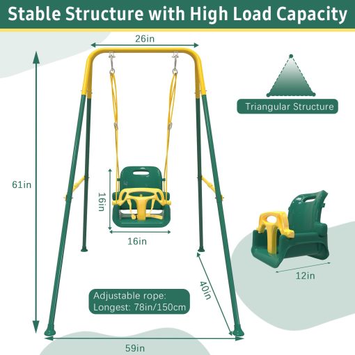 Columpio multifuncional para niños con 4 sacos de arena para estabilidad, columpio plegable para uso interior y exterior, facil de instalar y almacenar para patios traseros - Verde - Imagen 6