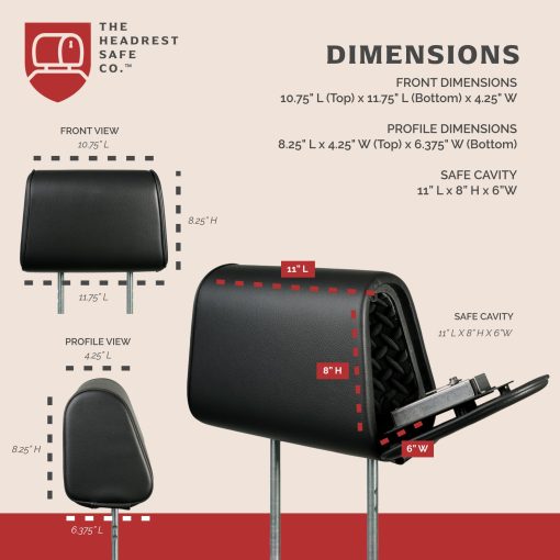 SET DE CABECERA SEGURO - Cabecera del Asiento del Pasajero con Caja de Seguridad + Cabecera del Asiento del Conductor (sin Caja de Seguridad) - Piel Sintetica Negra - Imagen 7