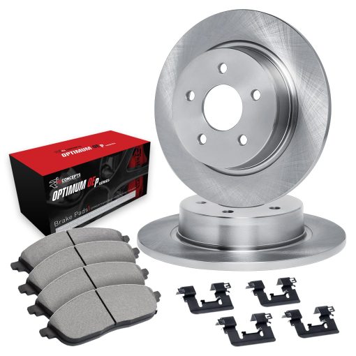 Kit de frenos y rotores traseros de R1 Concepts | Pastillas de freno traseras | Rotores y pastillas de freno | Pastillas y rotores de freno OEp optimos | Kit de hardware | compatible con Saab 9-2X; Subaru Forester, Impreza 2003-2008