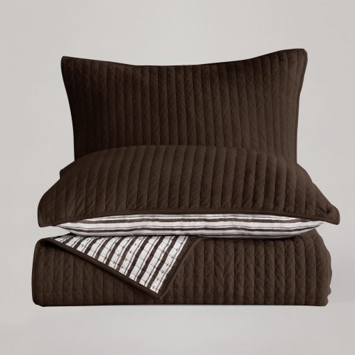 Juego de Funda Reversible de Algodon 100% Jersey Acolchada con Costuras en Canales para Cama Queen, Prewashed Coverlet, 2 Fundas de Almohada Transpirable, Ligero, Antiarrugas, Antidesvanecimiento y Resistente a las Manchas (Marron) - Imagen 8