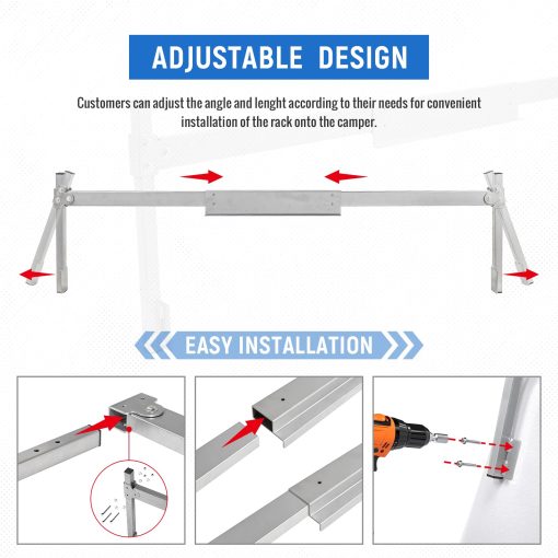 AA-Racks Model AX-TCR Universal Aluminum Extendable Truck Caps Ladder Rack Compatible with Any Truck Cap/Topper Fit for 6' Wide Trailers, Vans, Trucks Load Capacity 400lb - Imagen 3