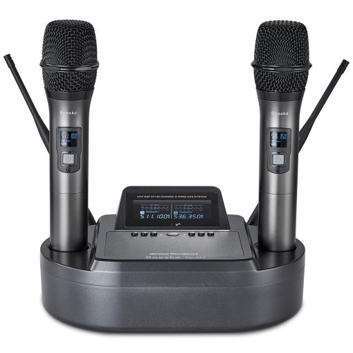 Sistema de Microfono Inalambrico Recargable de Mano UHF Doble Microfono Profesional Inalambrico para Karaoke en Casa, Reuniones, Fiestas, Conferencias, Escenario