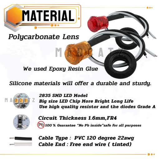 Juegos Grandes de Luces Marcadoras Laterales de 3/4 Pulgadas MADCATZ Redonda Mezcla de Luz ambar/Roja 3LED para Remolque Camion Autobus Barco 12V DC Paquete de 200 - Imagen 4