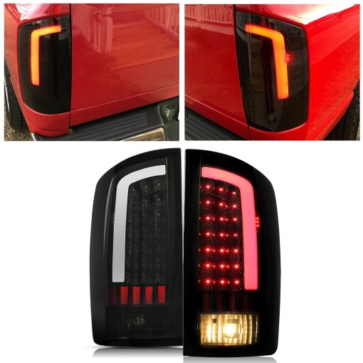 HECASA Conjunto de Luces Traseras LED Compatibles con Dodge Ram 1500 2500 3500 2002-2006 Barra de Tubo LED Lampara de Freno Trasera de Señal de Vuelta Faros Traseros Lente Ahumado Carcasa Negra Izquierda y Derecha - Imagen 2