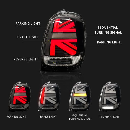 Conjunto de luces traseras arcaicas para Mini Cooper F55-57, lampara trasera con luz de senal de giro secuencial, luz trasera LED completa de diseno Union Jack para Mini Cooper 2014-2021, Plug&Play, Par, Blanco - Imagen 2