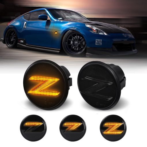Luces intermitentes secuenciales LED para Nissan 370z Z34 2009-2020, 350z Z33 2003-2009 Lamparas de senal de giro 26160-1EK0A 26165-1EK0A, Lente ahumado 2 piezas