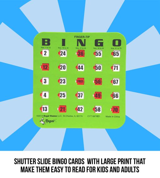 Tarjetas de Bingo Regal Finger-Tip con Ventanas Deslizantes - 200 Tarjetas de Bingo - Ideal para Noche de Diversion Familiar - Sin Fichas ni Marcadores Necesarios - Verde - Imagen 6