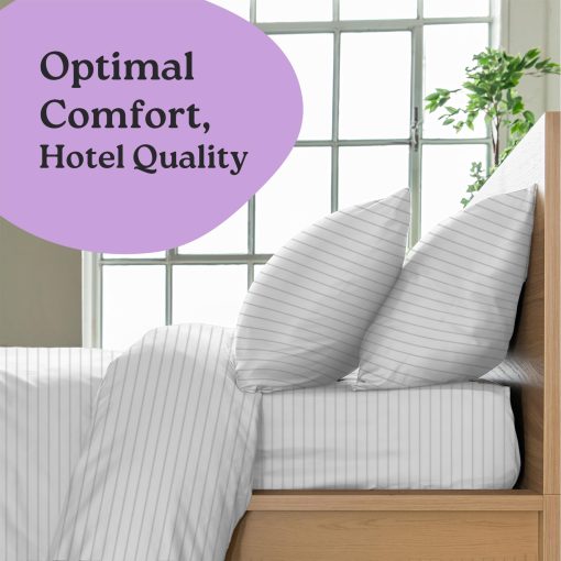 Linenbundle Sabana Plana de Lujo Suave y Sedosa - 500 Hilos, Transpirable, Elegante Comfort, Sin Arrugas, 100% Algodon de Fibra Larga, Certificado Oeko-TEX, Rey Rayas Grises - Imagen 3