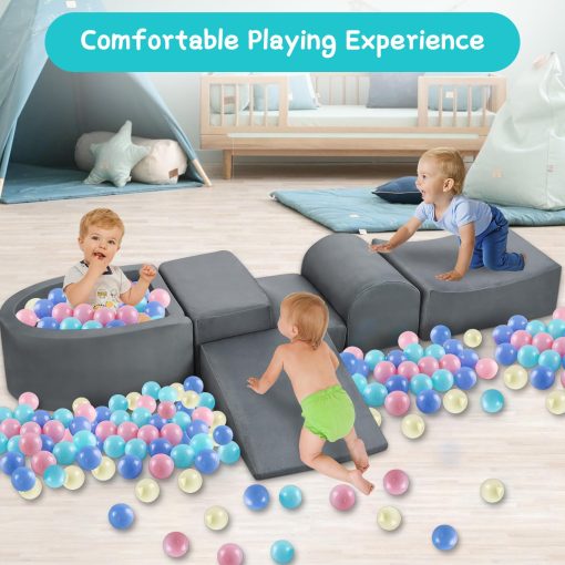 Juguetes de Escalada Suave para Ninos Pequenos Olasme, 5 Piezas de Bloques de Espuma y Piscina de Bolas para Ninos Pequenos, Bebes, Juego de Gimnasio Interior de Espuma (Gris) - Imagen 5