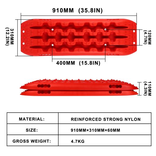 XPV AUTO Nueva Pista de Traccion de Recuperacion Neumaticos Escalera para Arena Nieve Lodo 4WD Pista de Traccion de Recuperacion Mat para Neumatico de Escalera Fuera de Carretera Arena Nieve Lodo (Rojo) - Imagen 3