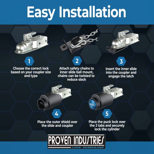 Candado para remolque Proven Industries Modelo 2178, Compatible con Enganches de Remolque de 2 Pulgadas, Asegura Cadenas de Seguridad, Hecho en Estados Unidos (Azul) - Imagen 3