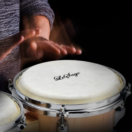 Bongos LeSage para Ninos y Adultos Principiantes 7 y 8 Pulgadas Set de Bongo de Madera Natural Cabeza de Piel Real con Llave de Afinacion Bateria Bongo - Imagen 8