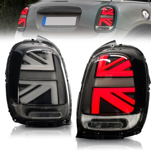 Conjunto de luces traseras arcaicas para Mini Cooper F55-57, lampara trasera con luz de senal de giro secuencial, luz trasera LED completa de diseno Union Jack para Mini Cooper 2014-2021, Plug&Play, Par, Blanco