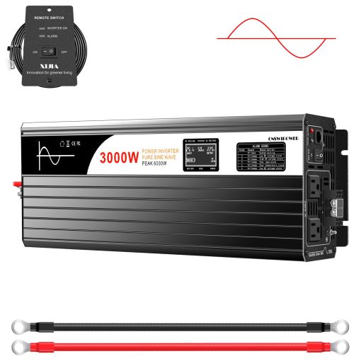 Inversor de Corriente de Onda Sinusoidal Pura Xijia 3000W (Potencia Pico 6000W) DC24V a 110V 120V Convertidor de CA 60HZ con Arranque Suave para Coche y Camping (DC24V (Rango 20V-30V) 3000W)