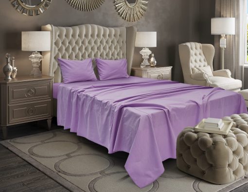 Juego de Sabanas y Fundas de Almohada de Lino Europeo WHOLEWOOLS - Juego de Sabanas de Lino Natural ? Juego 4 Pzas Ultra Suave, (2 Protectores de Almohada, Sabana Ajustable y Sabana de Cama) (King, Violeta) - Imagen 2