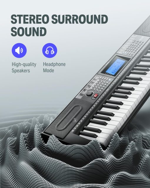 Piano de Teclado de 61 Teclas Donner, Teclado de Piano Electrico con 249 Voces, 249 Ritmos - Incluye Soporte para Piano, Banco, Microfono, Regalo para Principiantes, Negro (DEK-610S) - Imagen 4