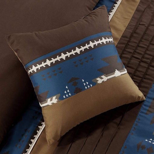 Juego de 7 Piezas de Edredon Tamaño King con Diseño Nativo Americano del Suroeste Occidental en Azul Marino Cafe Marron Cama en Bolsa Ropa de Cama - Makala (Azul Marino, King) - Imagen 3
