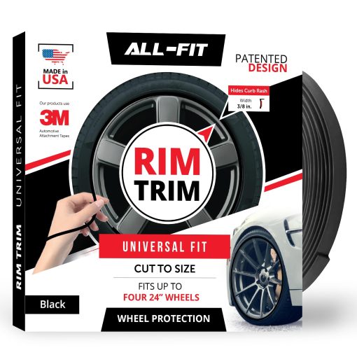 Tiras de Proteccion para Llantas All-Fit Rim Trim para Prevenir Rasgunos de Cordones y Aranazos en las Llantas - Hechas en los EE. UU. - Ajuste Universal (Negro)