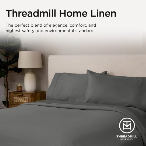 Juego de sabanas Threadmill California King | Sabanas de algodon Supima 100% certificadas de Estados Unidos | Juego de sabanas de lujo de calidad hotelera de 656 hilos con bolsillo extra profundo elastico | Sabanas gris oscuro - Imagen 8