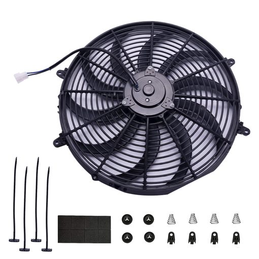 CTOCH Ventilador de Radiador Electrico de 16 pulgadas con Kit de Montaje Universal Reversible de Empuje o Extraccion 12V Alto Rendimiento 3000 CFM Negro