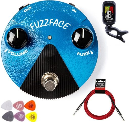 Pedal de Distorsion Dunlop FFM1 Silicon Fuzz Face Mini con Afinador de Pinza, 6 Puas Dunlop y Cable de Instrumento FFM1-Bundle2