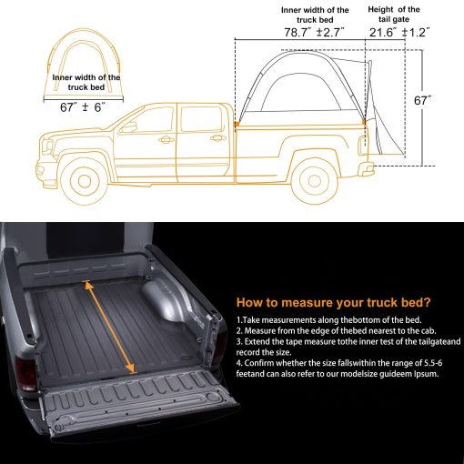 Casa de Campamento para Camioneta Pickup DOBEWOW, Doble Capa Impermeable PU2000mm para 2 Personas, Preferida para Acampar en Toyota Tundra, Tienda para Cama de Camioneta, Tienda Portatil para Cama de Camioneta, Resistente Carcasa de Camioneta - Imagen 5
