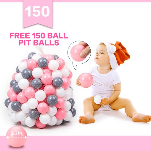 Tent de Juego para bebe Wilhunter con 150 Pelotas, Tienda de Campana emergente para ninas, Juguetes de Princesa para ninos Interior y Exterior con Bolsa de Transporte (Celadon: Rosa/Blanco/Gris, 109x90cm/150 Pelotas) - Imagen 2