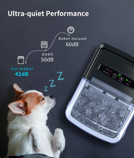 Maquina de Hielo Portatil ecozy, 9 Cubos Listos en 6 Minutos, 26.5 lbs en 24 Horas, Maquina de Hielo Autolimpiable con Bolsas de Hielo/Cucharas de Hielo/Cubeta para Hogar Cocina Oficina Bar Fiesta, Plata - Imagen 4