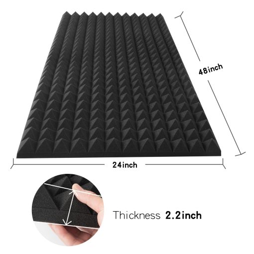 2 Pack Paneles Acusticos en Forma de Piramide, 48''X24''X2'' Paneles de Espuma a Prueba de Sonido, Paneles de Pared Insonorizantes, Paneles Absorbentes de Sonido para un Aislamiento Acustico Efectivo, Espuma de Tratamiento Acustico para el Hogar - Imagen 2