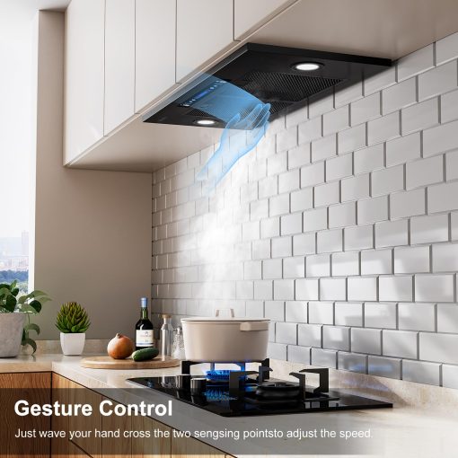 Campana extractora HisoHu de 30 pulgadas / 36 pulgadas, 900 CFM con Ducto Convertible Ductless (Kit Incluido), Campana de Cocina de Acero Inoxidable con 4 Velocidades de Escape (30'', Negro) - Imagen 3