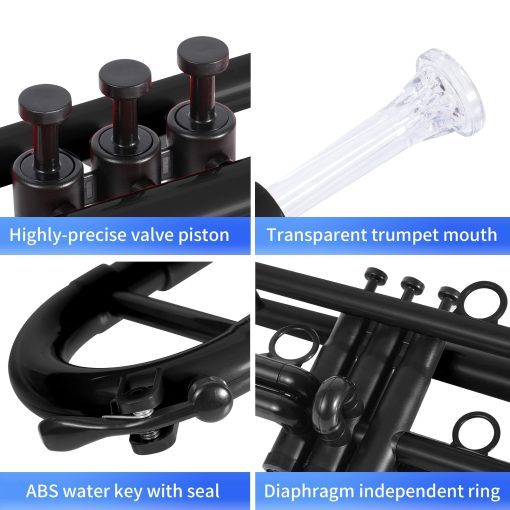 Trompeta Profesional de Plastico Bb PAMPET Conjunto Estandar de Trompeta para Estudiante Principiante Con Boquilla 7C y Boquilla 3C, Instrumento de Trompeta Bb, Negro - Imagen 6