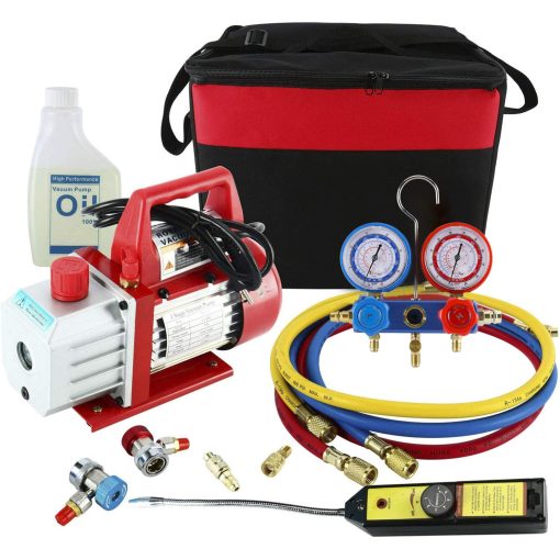 YaeTek Bomba de Vacio de Paletas Rotativas 4CFM 1/3HP HVAC Kit de Refrigeracion A/C con Manifold Gauge Set y Detector de Fugas R410a R134a R12 R22 R404