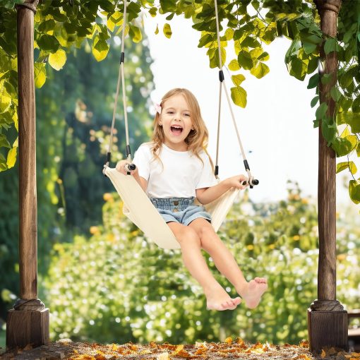 Columpio Hamaca nets Tribe para ninos y adultos con respaldo y cojin lavable, columpio de puerta para interiores y exteriores, juego de columpios para jardin en casa (Beige Blanco) - Imagen 6