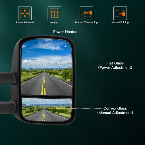 Espejos de remolque SCITOO para Chevy para GMC Accesorios exteriores Espejos para Silverado Sierra 2007-2013 (07 New-Body Style) con Control de energia (Espejo principal) Termicos Telescopicos Plegables - Imagen 2
