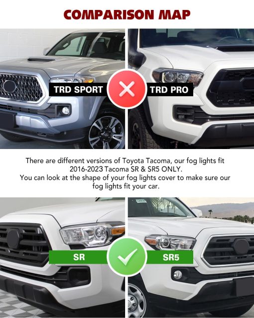 Faros de Niebla AUTOWIKI Para Toyota Tacoma 2016-2023 (Compatible con Modelo SR, SR5 Solamente) Con Lente Ahumado 2 Piezas - Imagen 3