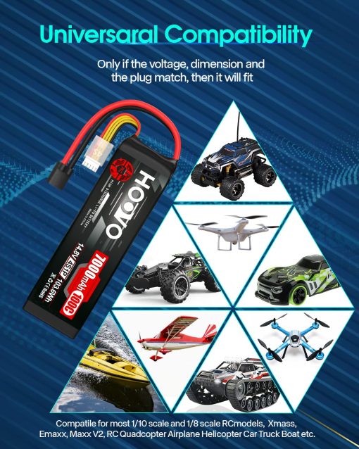 Bateria LiPo HOOVO 4S 14.8V 7000mAh 100C con Placas Metalicas Compatible para X-Maxx RC Truck Tank RC Car Racing Hobby (Paquete de 2) - Imagen 7