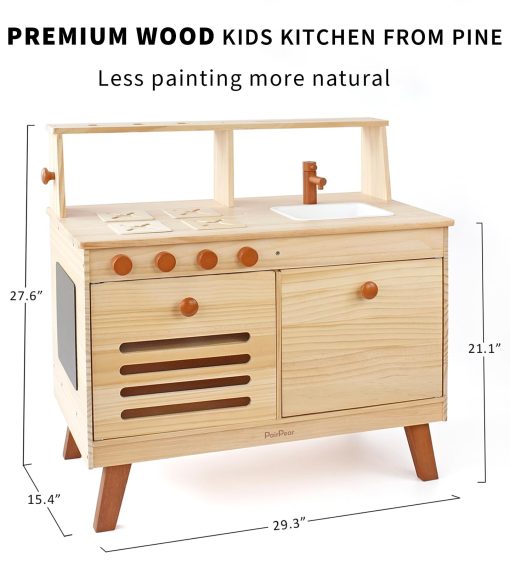 Set de Juego de Cocina de Madera PairPear para Niños, Cocinita de Juguete con Platos de Comida de Juego y Fregadero, Accesorios de Cocina de Juego para Niñas y Niños de 3+ Años - Imagen 3