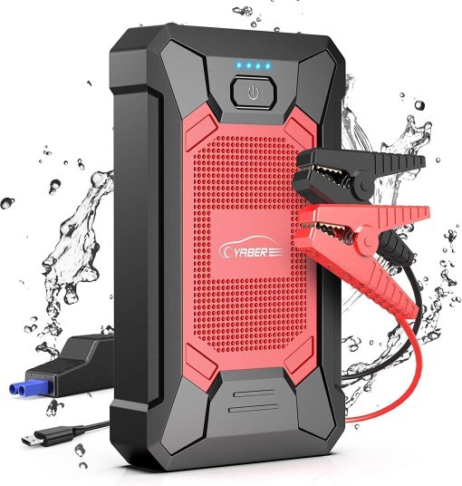 YABER Arrancador de Bateria de Coche 2000A Arrancador de Bateria de Coche Portatil (7.0L Gasolina/5.5L Diesel) 12V Arrancador de Bateria de Coche con Cables de Arranque Inteligentes de Seguridad, Linterna LED, Compacto