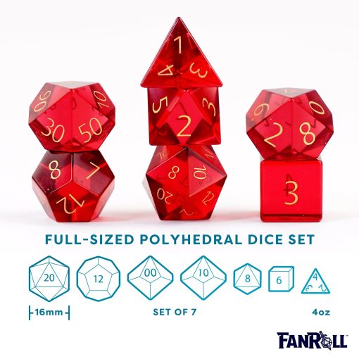Set de Dados Poliedricos FanRoll de Metallic Dice Games 16mm de Piedra de Nacimiento: Grabados en Rubi de Julio, Dados de Rol para Dungeons and Dragons - Imagen 2