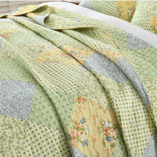 Colcha Verde Floral Queen Size 100% Algodon - Juego de Colcha de Granja Queen Size Reversible y Ligero Juego de Cama Queen Suave para Todas las Estaciones de 3 Piezas - Imagen 3