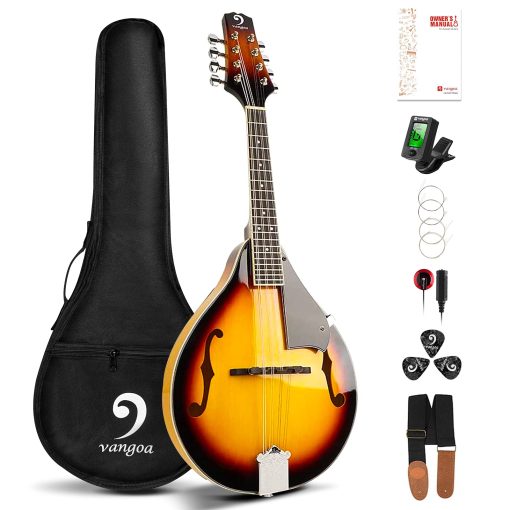 Mandolina Acustica Estilo A Vangoa Sunburst, 8 Cuerdas con Afinador, Cuerdas, Estuche, Puas