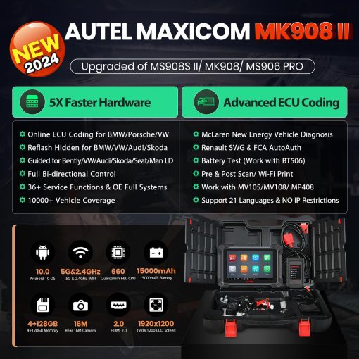 Escaner Autel MaxiCOM MK908 II: 2024 Android 10, Actualizacion de MK908/ MS906BT/ MS906 Pro, Mismo Codificacion de ECU que MK908 Pro II/ MS908S Pro II, 38+ Servicios, OE Todos los Sistemas, Auto Scan 2.0, Control Bidireccional - Imagen 3
